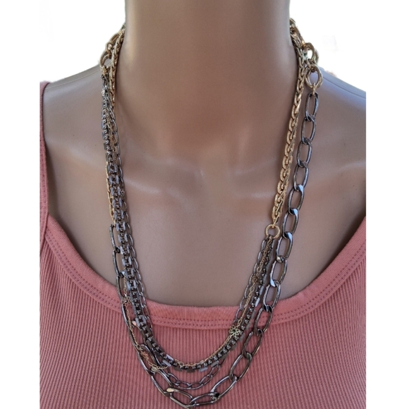 Posh Layers! Mixed Metal Multi-Chain Statement Necklace - Picture 1 of 8